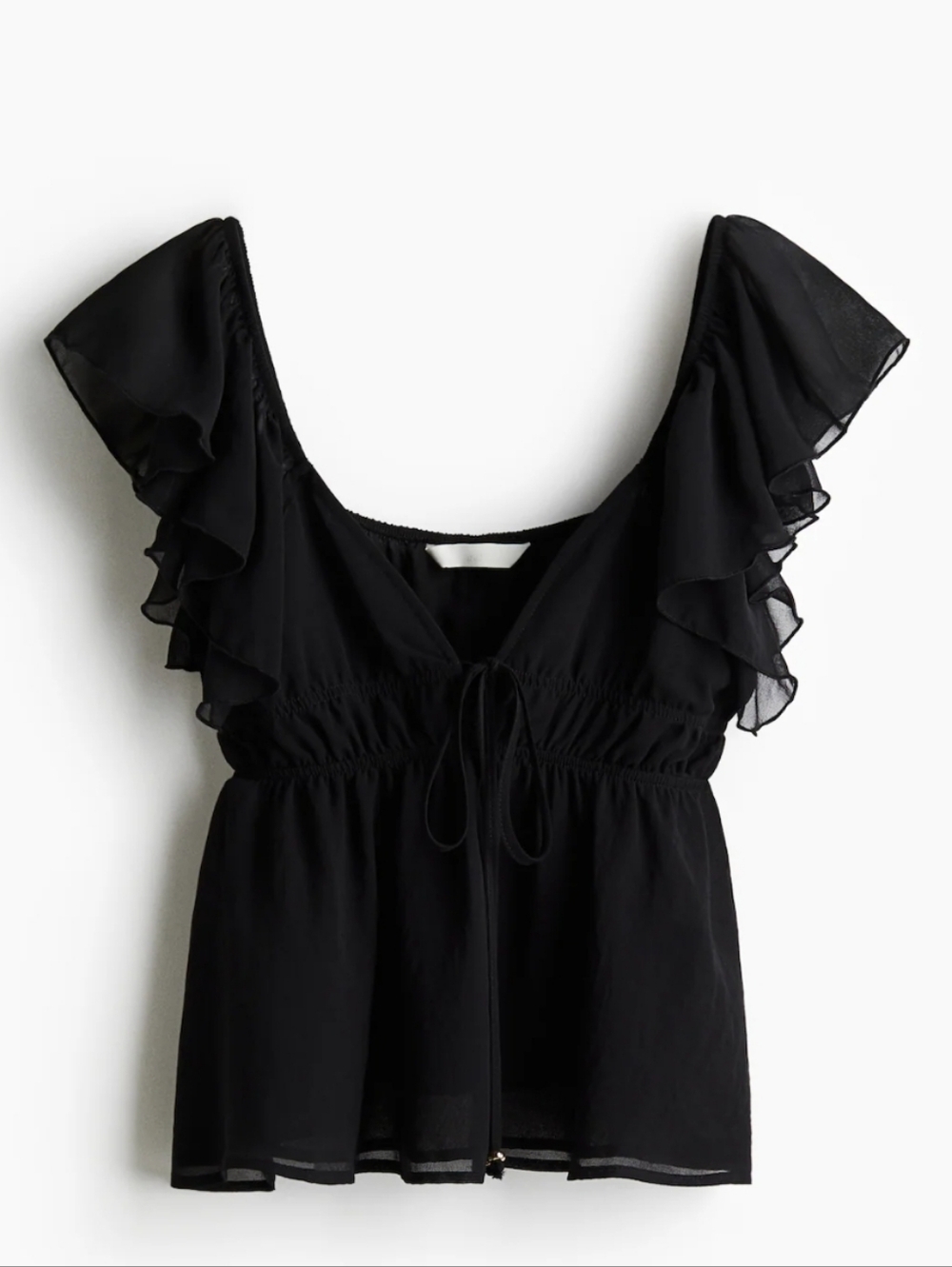 H&M Black Ruffle Sleeve Tie-Front Women’s Blouse